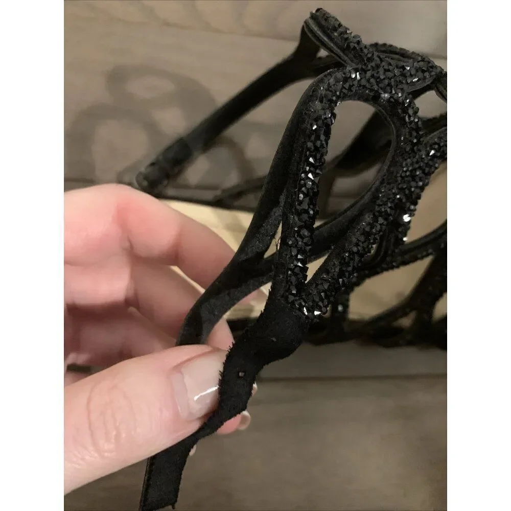 Imagine Vince Camuto Women's Ralee Solid Black Embellished Flat Sandals 7